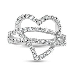 Sterling Silver 925 Rhodium Plated Pave Set CZ Open Heart Ring